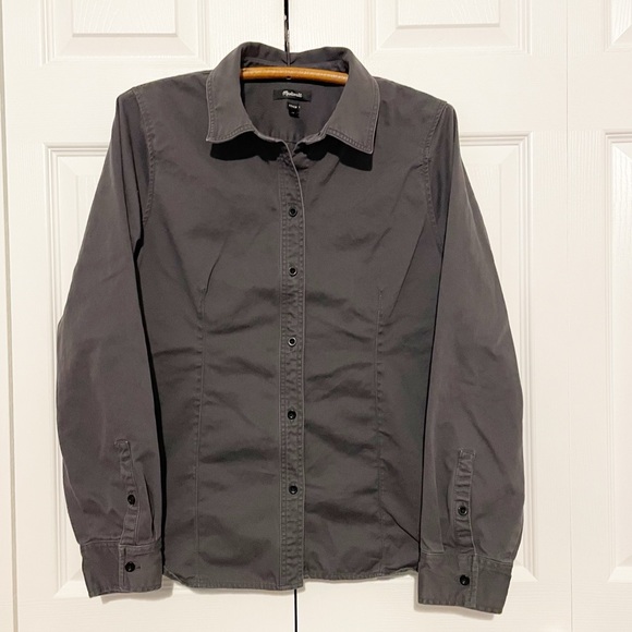Madewell Darted Button Up Shirt (Re)generative Chino Size 16 Gray Fitted Cotton - Picture 5 of 11